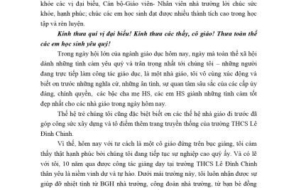 Phát biểu tri ân của giáo viên trẻ nhân kỷ niệm 41 năm ngày nhà giáo Việt Nam 20/11